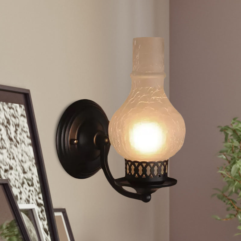 1 Bulb Vase Shade Wall Mounted Light Fixture Rustic White/Amber Crackle Glass Lighting for Corridor