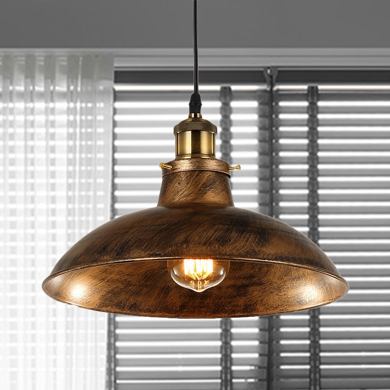 Wrought Iron Domed Ceiling Fixture Industrial 12"/14" W 1 Light Dining Room Pendant Lighting in Weathered Brass/Black