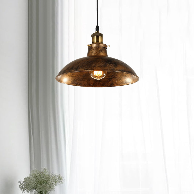 Wrought Iron Domed Ceiling Fixture Industrial 12"/14" W 1 Light Dining Room Pendant Lighting in Weathered Brass/Black