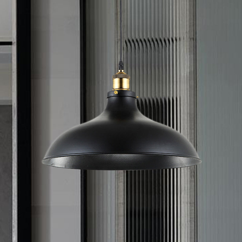 Wrought Iron Domed Ceiling Fixture Industrial 12"/14" W 1 Light Dining Room Pendant Lighting in Weathered Brass/Black