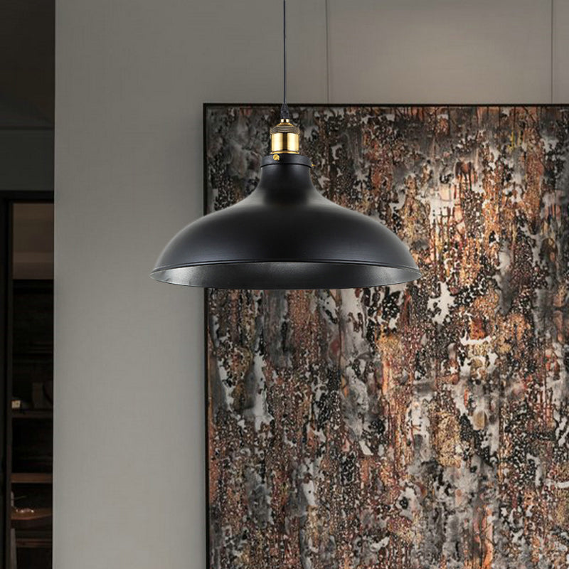 Wrought Iron Domed Ceiling Fixture Industrial 12"/14" W 1 Light Dining Room Pendant Lighting in Weathered Brass/Black