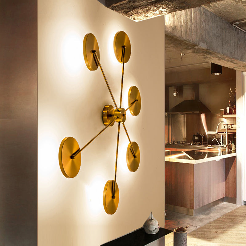Golden Sputnik Design Wandleuchte Licht moderne LED -Metallwandlampe für Wohnzimmer, warme/weiße Beleuchtung