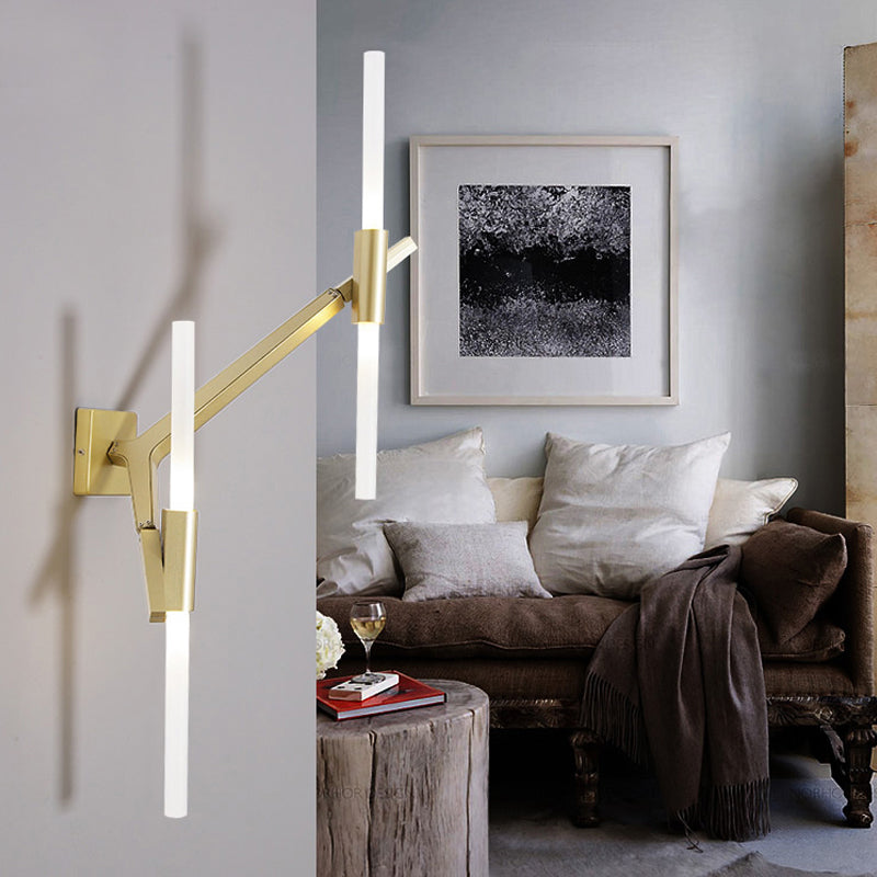 Rotatable Linear Wall Sconce Lighting Post Modern Metal 2/4 Heads Gold Wall Mount Light