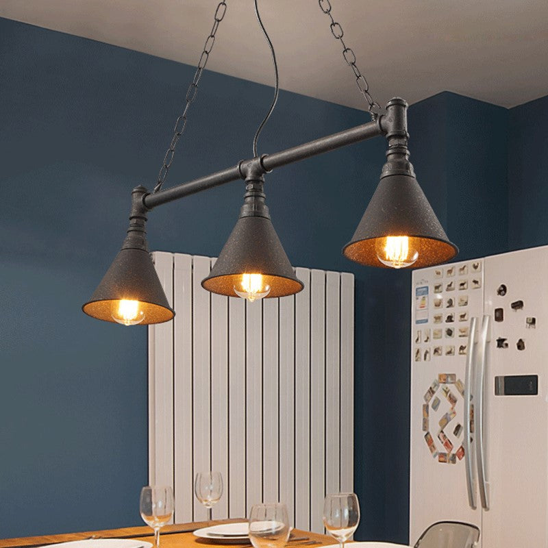 Rust Conical Island Lighting with Pipe Design Vintage Industrial Metal 3 Lights Dining Room Hanging Ceiling Light