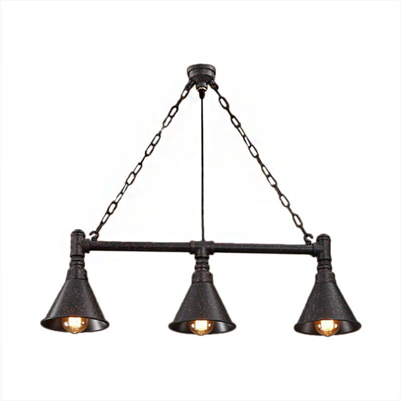 Rust Conical Island Lighting with Pipe Design Vintage Industrial Metal 3 Lights Dining Room Hanging Ceiling Light
