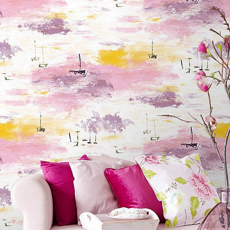 Carta da parati astratta con paesaggio ad acquerello Decorazione moderna da parete in tessuto non tessuto per la casa