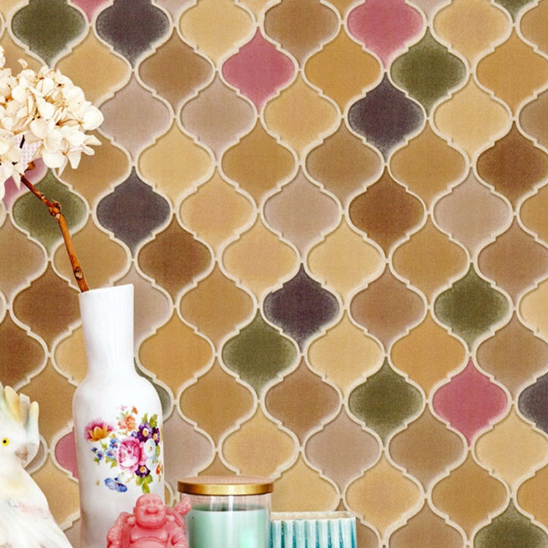 Moroccan Mosaics Tile Wallpaper Yellow-Green Moisture Resistant Wall Covering for Home