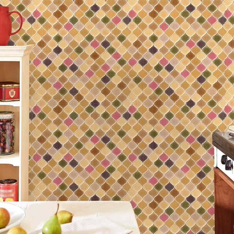 Moroccan Mosaics Tile Wallpaper Yellow-Green Moisture Resistant Wall Covering for Home