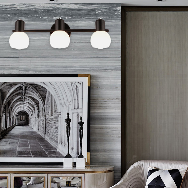 3-Bulb Wall Sconce Lighting with Bubble Shade Opal Glass Modern Bathroom Light Fixture in Black/White