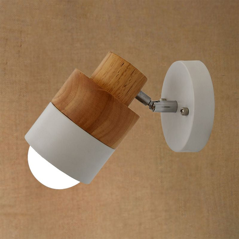 1 Light Rotatable Wall Sconce Lighting Modern Cylinder Metal and Wood Wall Mount Light in Black/white
