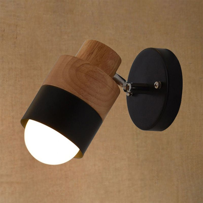 1 Light Rotatable Wall Sconce Lighting Modern Cylinder Metal and Wood Wall Mount Light in Black/white