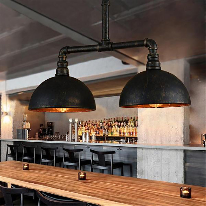 Matte Black Domed Lighting Fixture Farmhouse Metallic 2 Bulbs Dining Room Island Pendant Lighting