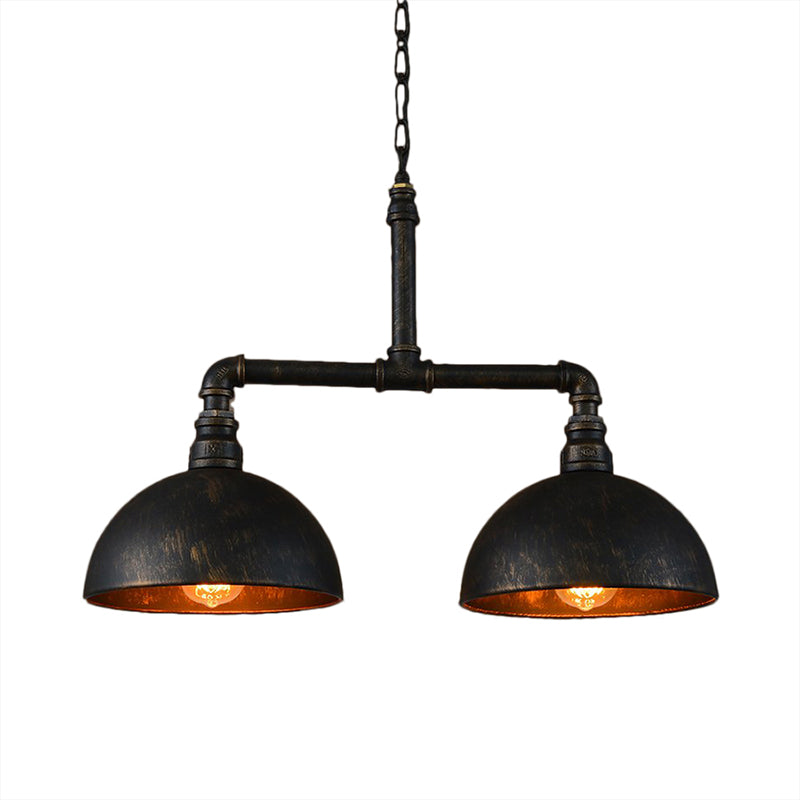 Matte Black Domed Lighting Fixture Farmhouse Metallic 2 Bulbs Dining Room Island Pendant Lighting