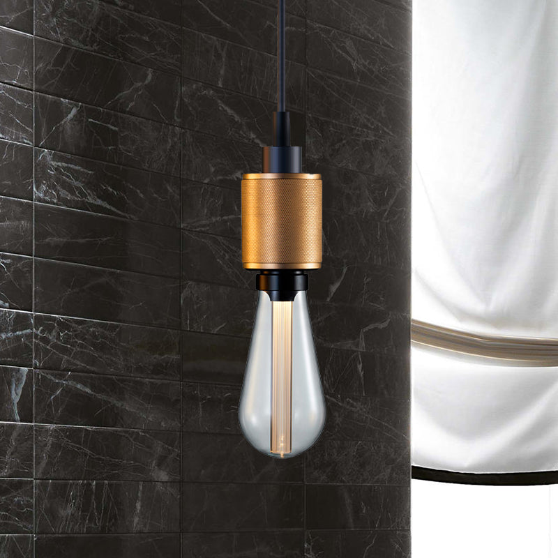 Metallic Open Bulb Pendant Lighting Retro Industrial 1 Light Restaurant Hanging Lamp in Black/Silver