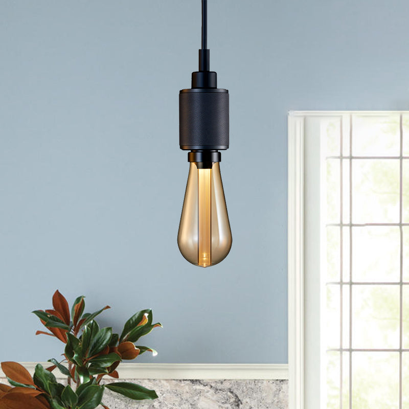 Metallic Open Bulb Pendant Lighting Retro Industrial 1 Light Restaurant Hanging Lamp in Black/Silver