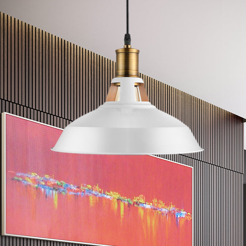 10.5"/12"/15" W 1 Light Hanging Light with Barn Shade Iron Farmhouse Style Dining Room Ceiling Light Fixture in Black/White/White Inner