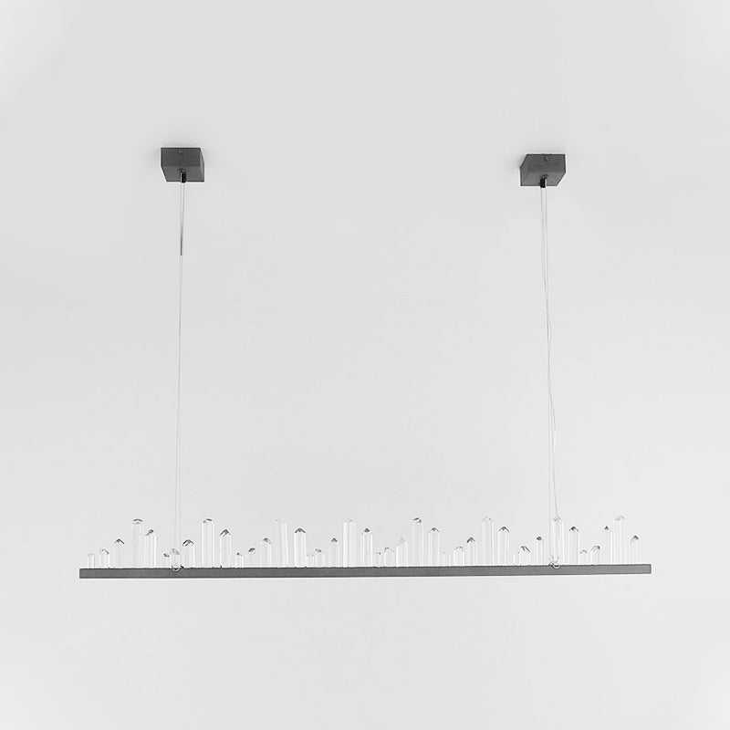 Contemporary Linear Pendant Ceiling Light Crystal Accent Black LED Ceiling Chandelier in Warm/White Light for Dining Room