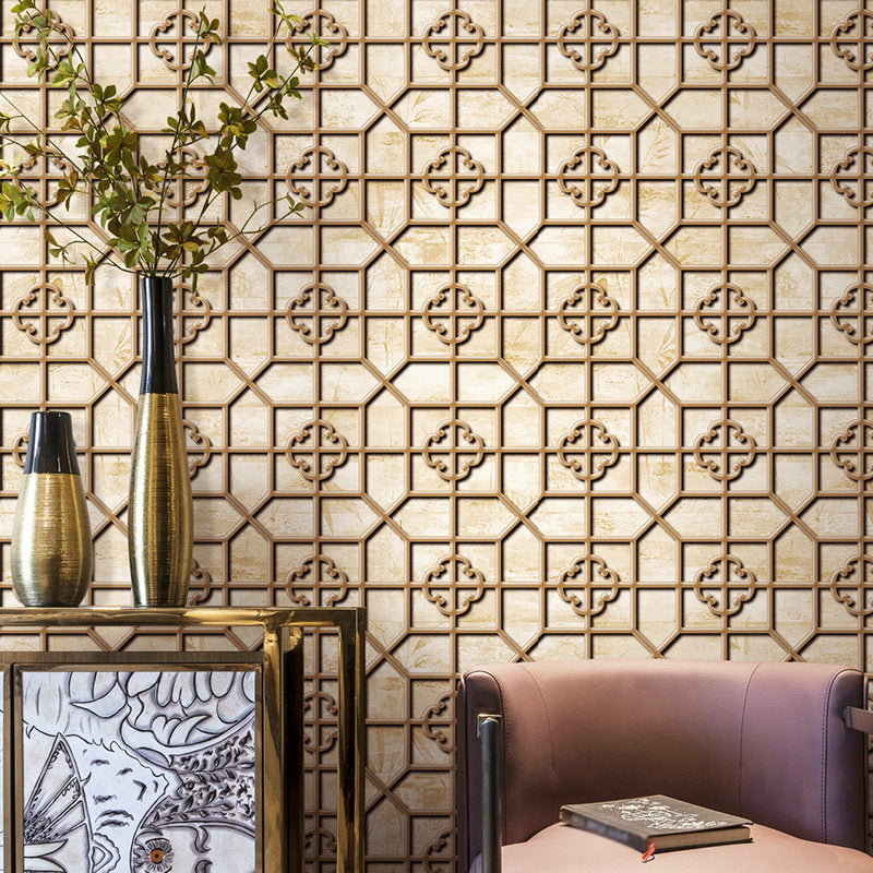 Chinoiserie Symmetric Wallpaper Pastel Color Geometric Wall Covering for Tearoom