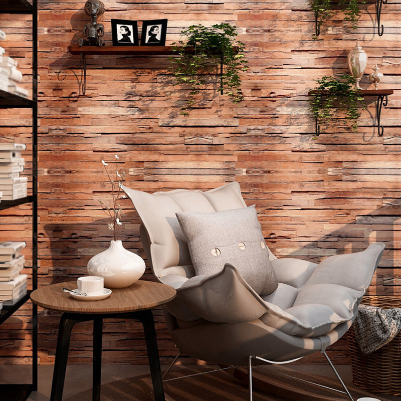 Brown Reclaimed Wood Wallpaper Easy-Peel-Off Rustic Dining Room Wall Covering, Self-Adhesive