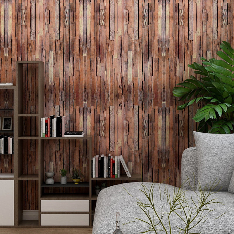 Brown Reclaimed Wood Wallpaper Easy-Peel-Off Rustic Dining Room Wall Covering, Self-Adhesive