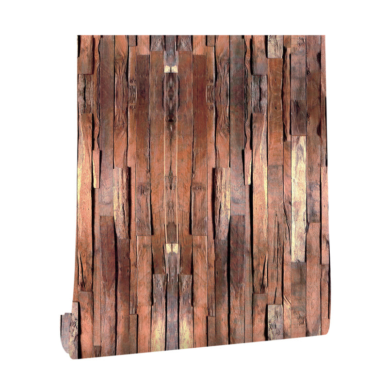 Brown Reclaimed Wood Wallpaper Easy-Peel-Off Rustic Dining Room Wall Covering, Self-Adhesive