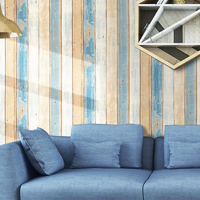 Adhesive Mediterranean Shiplap Wallpaper for Kitchen 34.2-sq ft Wall Covering in Blue, Temporary
