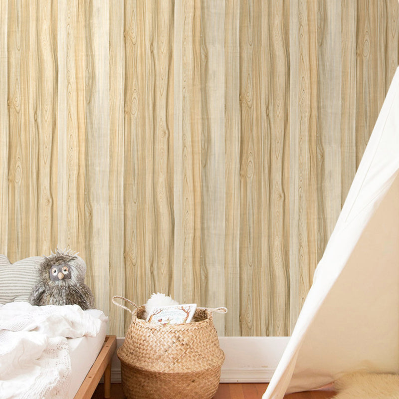 Rural Faux Rubber Wood Wallpaper Grey-Yellow Removable Adhesive Wall Decor for Home