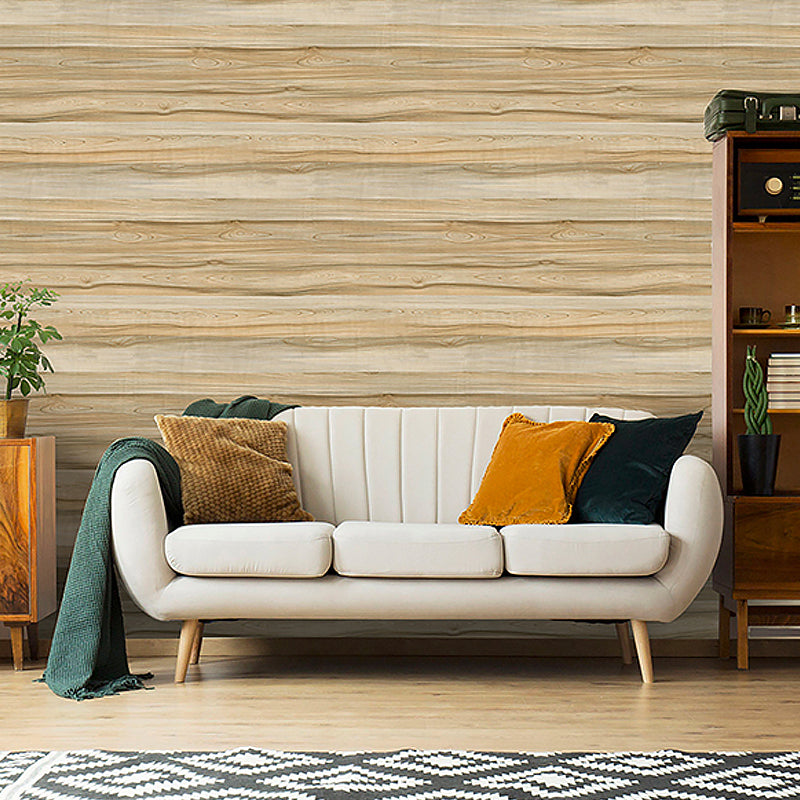 Rural Faux Rubber Wood Wallpaper Grey-Yellow Removable Adhesive Wall Decor for Home