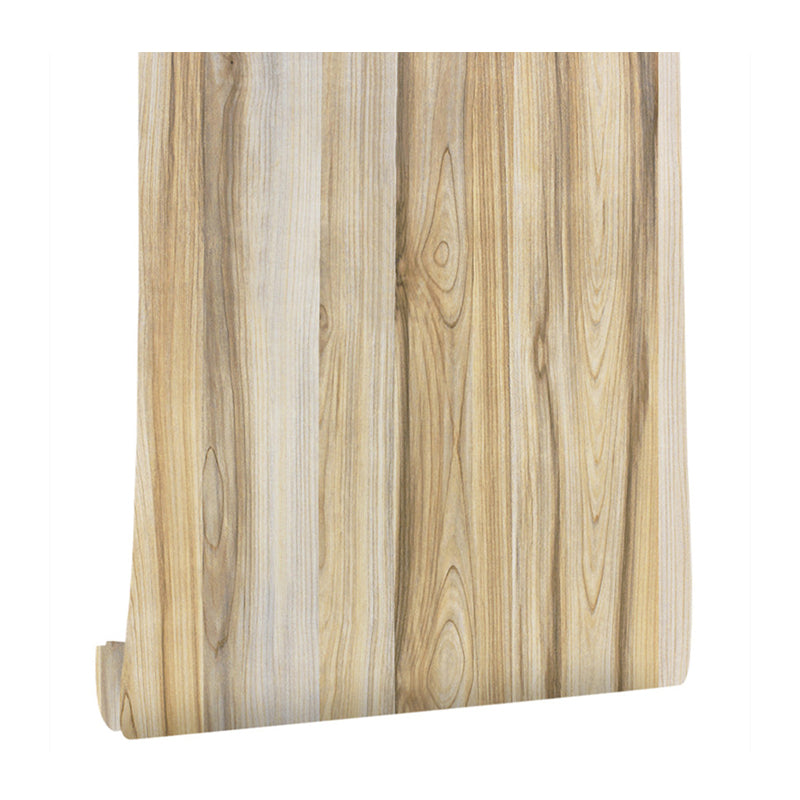 Rural Faux Rubber Wood Wallpaper Grey-Yellow Removable Adhesive Wall Decor for Home