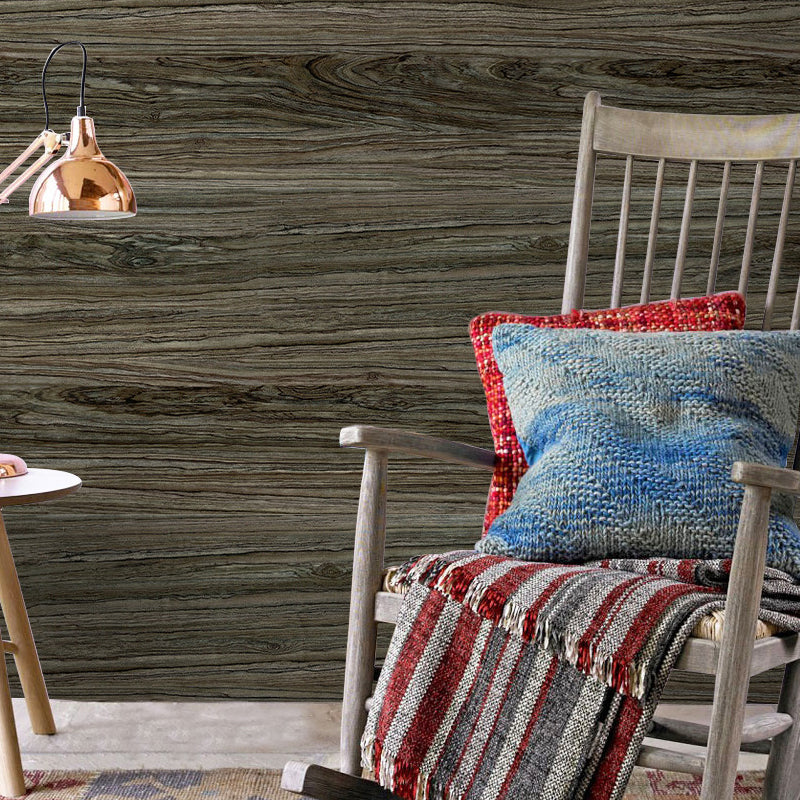 Stick On Temporary Wood Wallpaper Roll Countryside Vinyl Wall Art in Dark Coffee