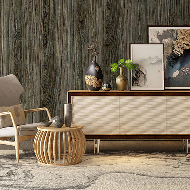 Stick On Temporary Wood Wallpaper Roll Countryside Vinyl Wall Art in Dark Coffee