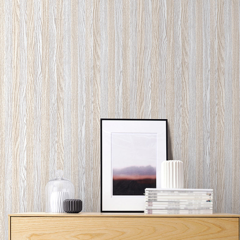 PVC Removable Adhesive Wallpaper Rural Wood Effect Wall Covering in Grey for Accent Wall