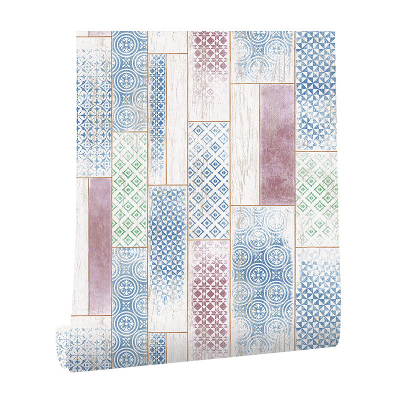 Geometric-Patterned Wood Wallpaper Bohemian Style Smooth Wall Decor in Blue for Home