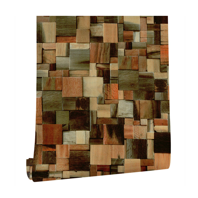 Removable Country Wood Block Wallpaper Orange Patchwork Wall Art, Peel and Stick