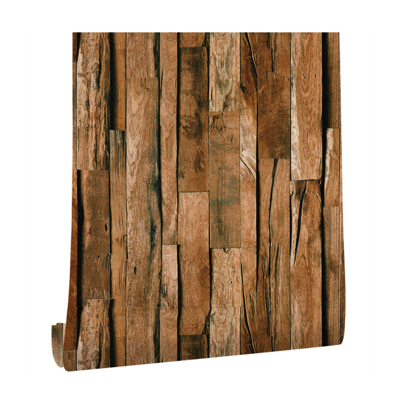 Brown Splicing Wood Wallpaper Roll Moisture Resistant Wall Covering for Living Room