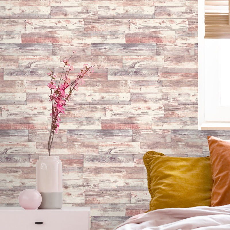 Barn Wood Wallpaper Roll Light-Red Countryside Wall Decoration for Bedroom, Unpasted