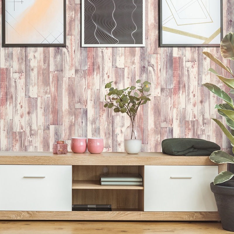 Barn Wood Wallpaper Roll Light-Red Countryside Wall Decoration for Bedroom, Unpasted