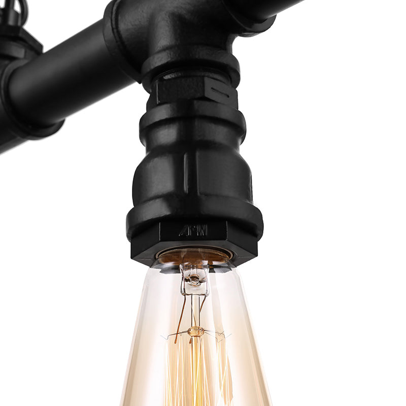 5 Lights Linear Island Pendant Light with Pipe Design Farmhouse Style Black Metal Lighting Fixture