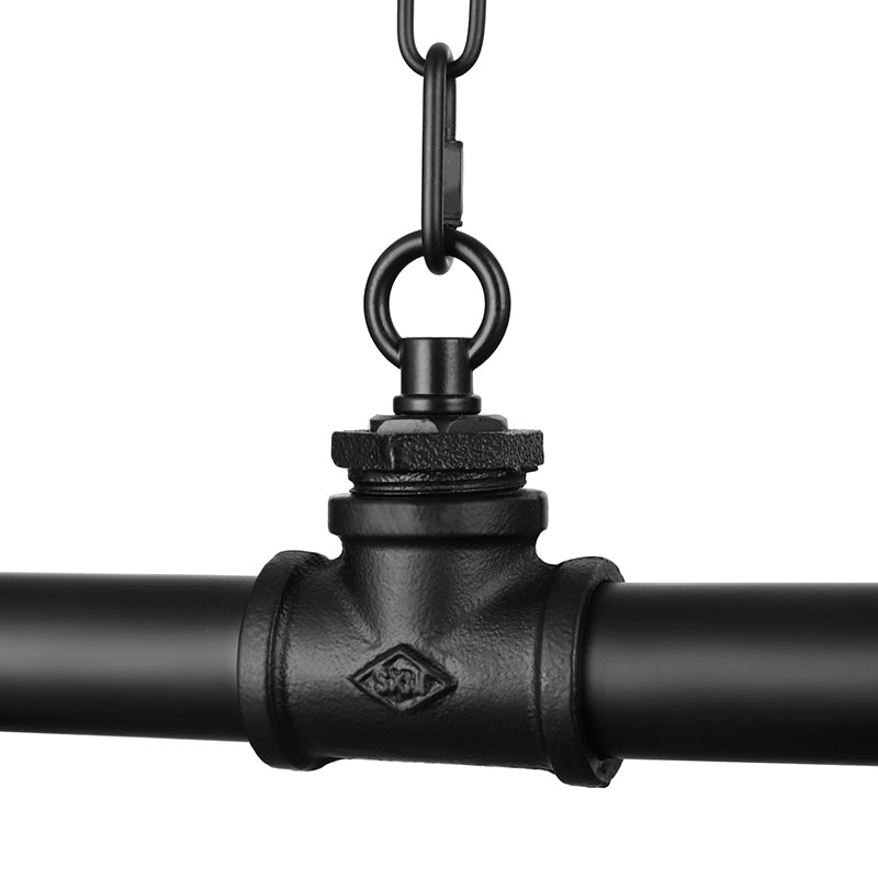 5 Lights Linear Island Pendant Light with Pipe Design Farmhouse Style Black Metal Lighting Fixture