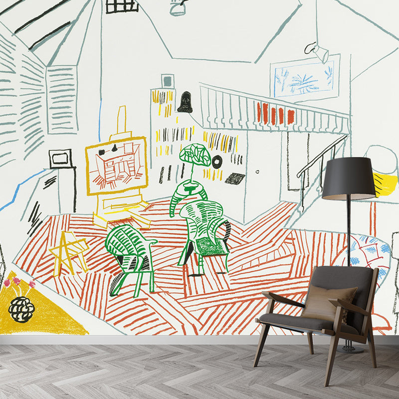 Non-Woven Waterproof Murals Modern Art Inner View of Studio Drawing Wall Covering