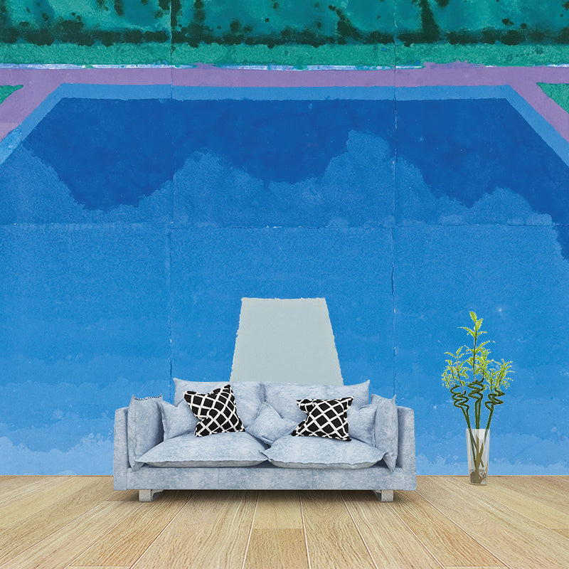 Whole Swimming Pool Mural Wallpaper Blue-Green Non-Woven Wall Art, Moisture Resistant, Custom Print