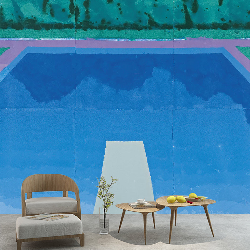 Whole Swimming Pool Mural Wallpaper Blue-Green Non-Woven Wall Art, Moisture Resistant, Custom Print