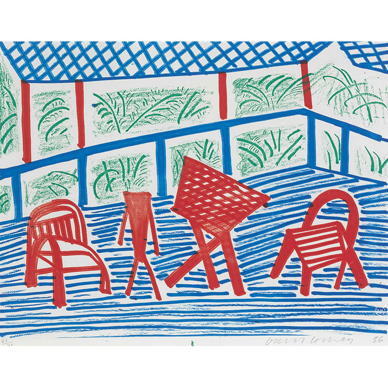 Modern Courtyard Dinette Wall Mural Red-Blue-Green Washable Wall Art for Living Room