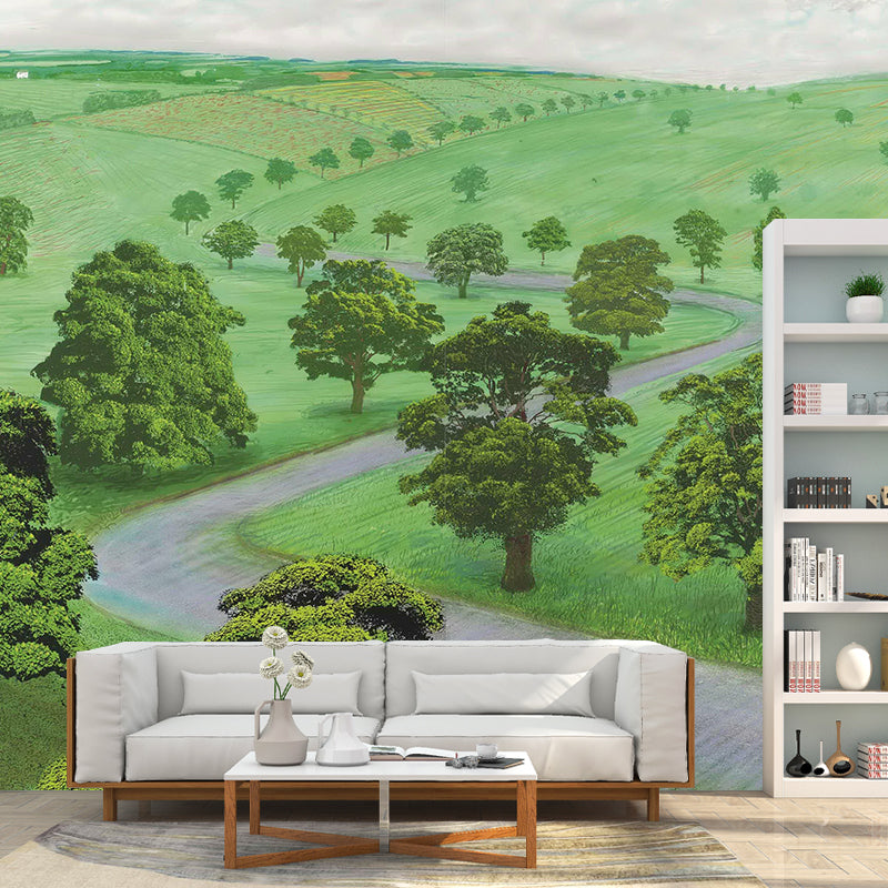 Green Grassland Wall Paper Mural Botanical Artistry Waterproof Wall Decor for Home