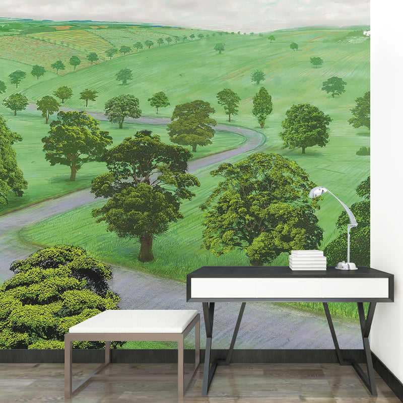 Green Grassland Wall Paper Mural Botanical Artistry Waterproof Wall Decor for Home