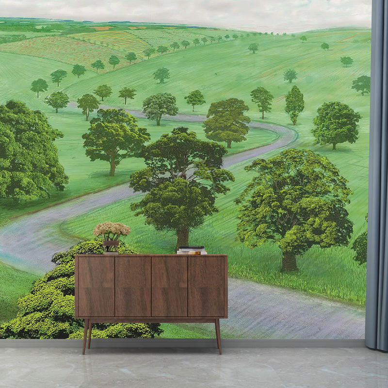 Green Grassland Wall Paper Mural Botanical Artistry Waterproof Wall Decor for Home