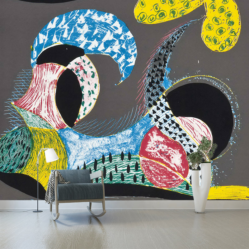 Abstract Landscape Wallpaper Murals Pop Art Non-Woven Material Wall Decor in Blue-Grey-Yellow