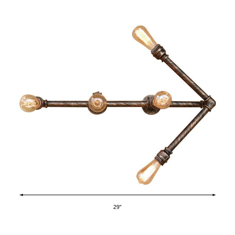 Metall Pfeil geformte Wandleuchten Steampunk 5 Köpfe Restaurant Wandhalterung Licht mit nackter Glühbirne in antiker Bronze