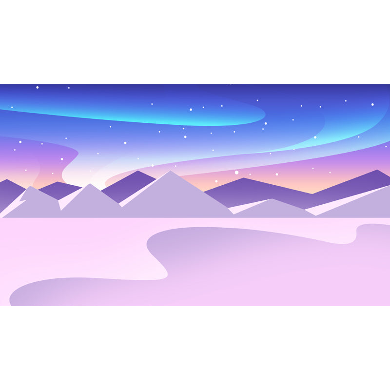 Whole Star and Aurora Mural Nordic Mystic Night Mountain Landscape Wall Decor in Purple-Blue
