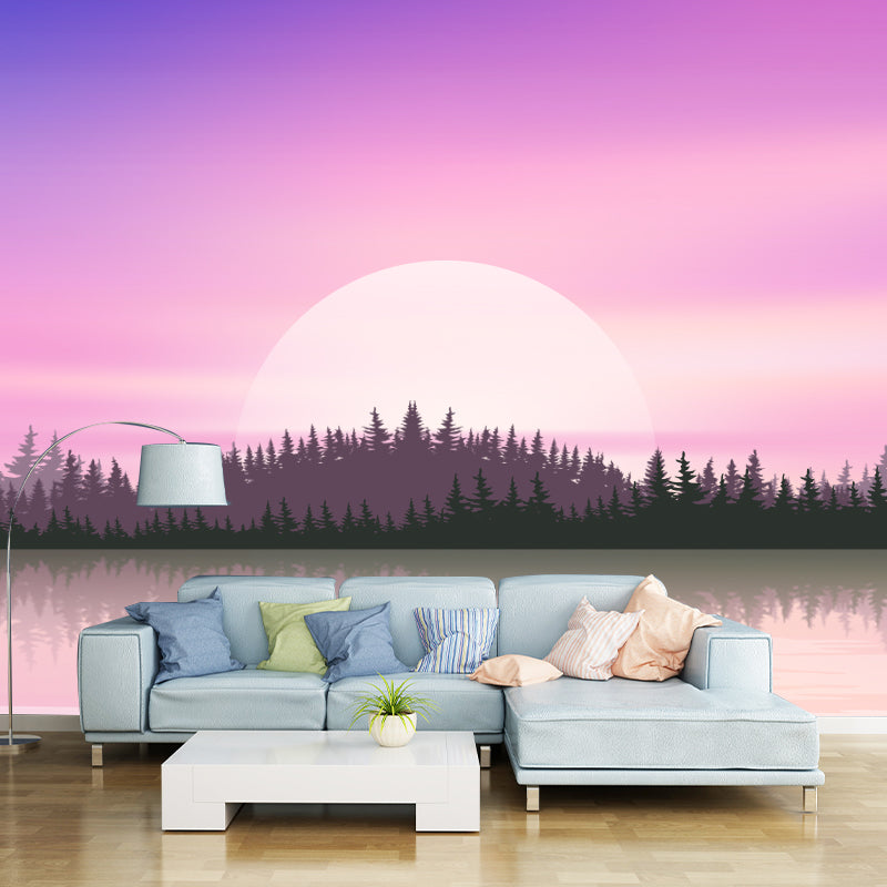 Moon Hide Behind Lake Mural Wallpaper Modern Stain Resistant Bedroom Wall Covering, Size Optional